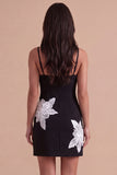 Black Floral Spaghetti Straps Bodycon Short Cocktail Dress