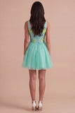Sparkly Mint Green Floral V-Neck A Line Short Cocktail Dress