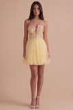 Yellow Floral Strapless Short Cocktail Dress