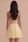 Yellow Floral Strapless Short Cocktail Dress