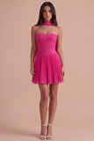 Fuchsia Neck Scarf Pleated Short Cocktail Dress