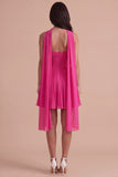 Fuchsia Neck Scarf Pleated Short Cocktail Dress