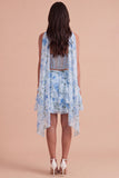Ligth Blue 2 Piece Sparkly Floral Corset Sequin Short Cocktail Dress