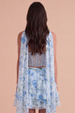 Ligth Blue 2 Piece Sparkly Floral Corset Sequin Short Cocktail Dress
