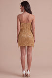 Gold Sparkly Sequin Fringed Short Cocktail Dress
