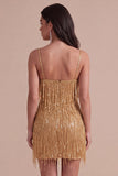 Gold Sparkly Sequin Fringed Short Cocktail Dress