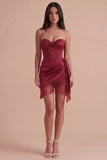 Burgundy Sweetheart Corset Fringed Short Cocktail Dress