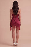 Burgundy Sweetheart Corset Fringed Short Cocktail Dress