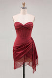 Burgundy Sweetheart Corset Fringed Short Cocktail Dress