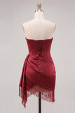 Burgundy Sweetheart Corset Fringed Short Cocktail Dress