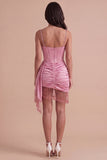 Pink Sparkly Sequin Corset Short Cocktail Dress with Fringes