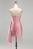 Pink Sparkly Sequin Corset Short Cocktail Dress with Fringes
