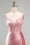 Pink Sparkly Sequin Corset Short Cocktail Dress with Fringes