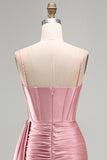 Pink Sparkly Sequin Corset Short Cocktail Dress with Fringes