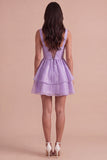 Lilac Sparkly Beaded Ruffled Short Cocktail Dress
