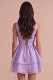Lilac Sparkly Beaded Ruffled Short Cocktail Dress