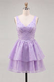 Lilac Sparkly Beaded Ruffled Short Cocktail Dress