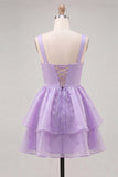 Lilac Sparkly Beaded Ruffled Short Cocktail Dress