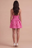 Fuchsia Floral Jacquard Halter Short Cocktail Dress