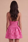 Fuchsia Floral Jacquard Halter Short Cocktail Dress