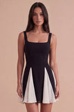 Black Thick Straps A Line Short Cocktail Dress