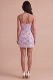 Lilac Floral Sparkly Sequin Beaded Short Cocktail Dress
