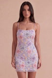 Lilac Floral Sparkly Sequin Beaded Short Cocktail Dress