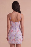 Lilac Floral Sparkly Sequin Beaded Short Cocktail Dress