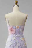 Lilac Floral Sparkly Sequin Beaded Short Cocktail Dress
