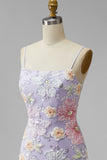 Lilac Floral Sparkly Sequin Beaded Short Cocktail Dress