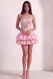 Sparkly Pink Floral Beaded Short Cocktail Dress