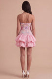 Sparkly Pink Floral Beaded Short Cocktail Dress