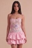 Sparkly Pink Floral Beaded Short Cocktail Dress