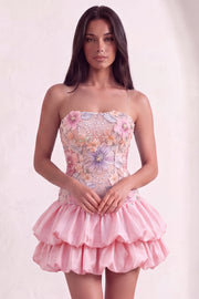 Sparkly Pink Floral Beaded Short Cocktail Dress