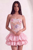 Sparkly Pink Floral Beaded Short Cocktail Dress