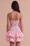 Sparkly Pink Floral Beaded Short Cocktail Dress