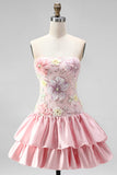 Sparkly Pink Floral Beaded Short Cocktail Dress