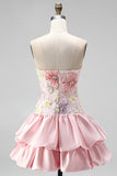 Sparkly Pink Floral Beaded Short Cocktail Dress