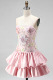 Sparkly Pink Floral Beaded Short Cocktail Dress