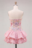 Sparkly Pink Floral Beaded Short Cocktail Dress