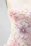 Sparkly Pink Floral Beaded Short Cocktail Dress