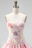 Sparkly Pink Floral Beaded Short Cocktail Dress
