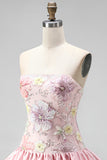 Sparkly Pink Floral Beaded Short Cocktail Dress