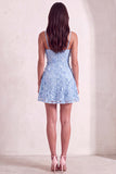 Light Blue Floral A Line Short Cocktail Dress