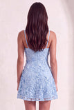 Light Blue Floral A Line Short Cocktail Dress