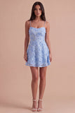 Light Blue Floral A Line Short Cocktail Dress