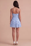 Light Blue Floral A Line Short Cocktail Dress