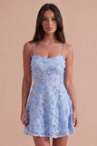 Light Blue Floral A Line Short Cocktail Dress