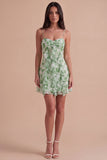 Green Floral Ruffled A Line Short Cocktail Dress