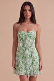 Green Floral Ruffled A Line Short Cocktail Dress